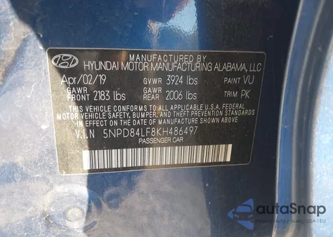 2019 Hyundai Elantra Sel from USA, damaged, VIN 5NPD84LF8KH486497